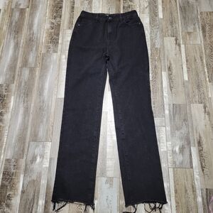 6 Tall PrettyLittleThing Black Raw Hem Straight Leg Jeans